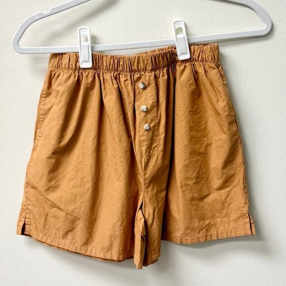 DONNI. Cotton Poplin Pull On Elastic Waist The Pop Boxers Short Camel Women's XS - Picture 3 of 6